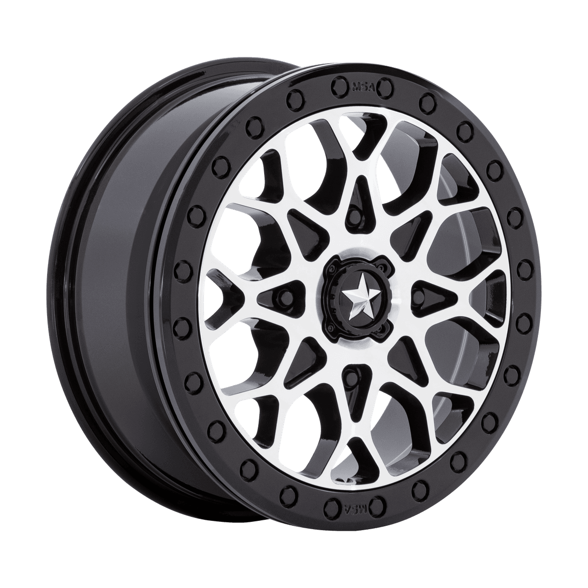 MSA Offroad Wheels M48 PORTAL BEADLOCK MA048BD15604038 - MA48 15X6 4X110 G-BLK-MACH BLK-RG 38MM