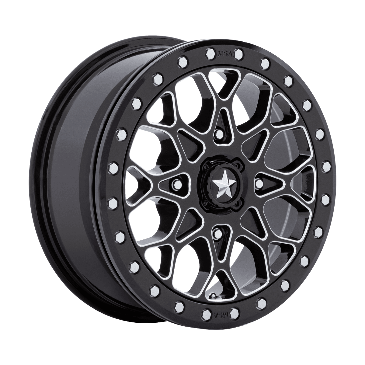 MSA Offroad Wheels M48 PORTAL BEADLOCK MA048BE15604038 - MA48 15X6 4X110 G-BLK-MILL BLK-RG 38MM